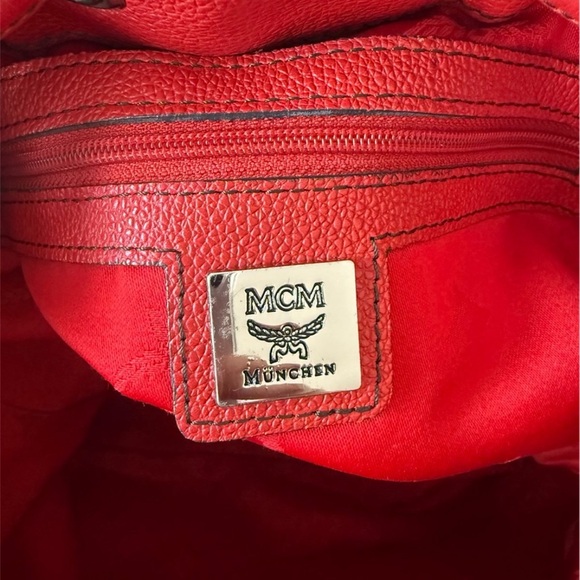 MCM Red Bucket Drawstring Bag with Adjustable Strap EUC - Picture 13 of 14